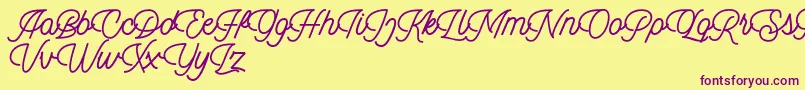Dingbod script FREE-Schriftart – Violette Schriften auf gelbem Hintergrund