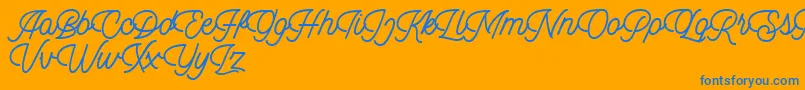 Dingbod script FREE-Schriftart – Blaue Schriften auf orangefarbenem Hintergrund