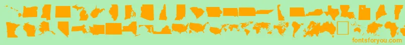 フォントDINGMAPS – オレンジの文字が緑の背景にあります。