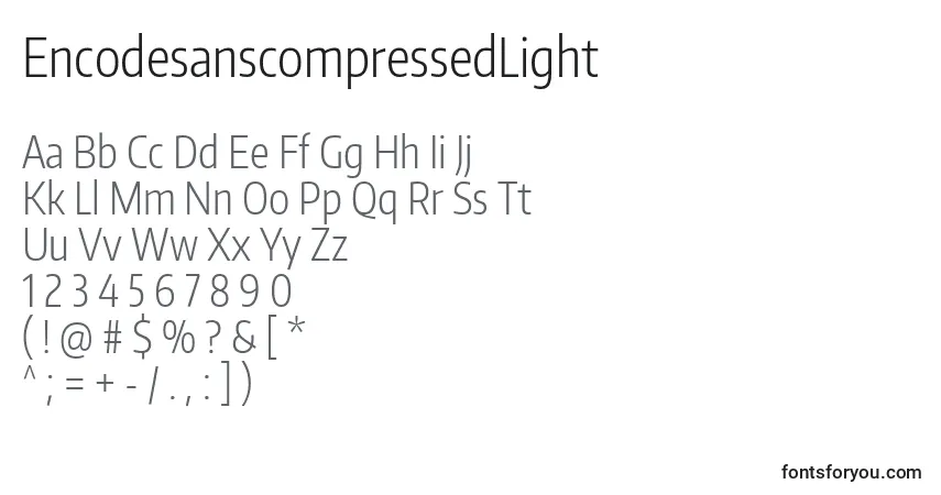Шрифт EncodesanscompressedLight – алфавит, цифры, специальные символы