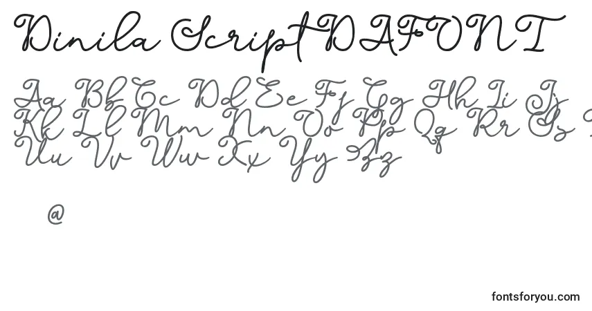 Dinila Script DAFONT-fontti – aakkoset, numerot, erikoismerkit
