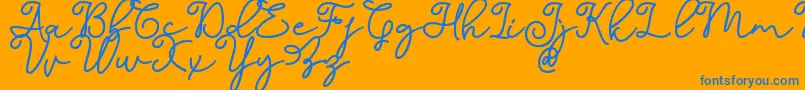 Dinila Script DAFONT-Schriftart – Blaue Schriften auf orangefarbenem Hintergrund