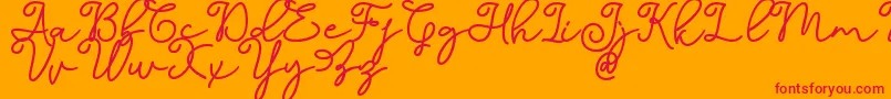 Dinila Script DAFONT-Schriftart – Rote Schriften auf orangefarbenem Hintergrund