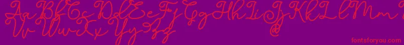 Dinila Script DAFONT-Schriftart – Rote Schriften auf violettem Hintergrund