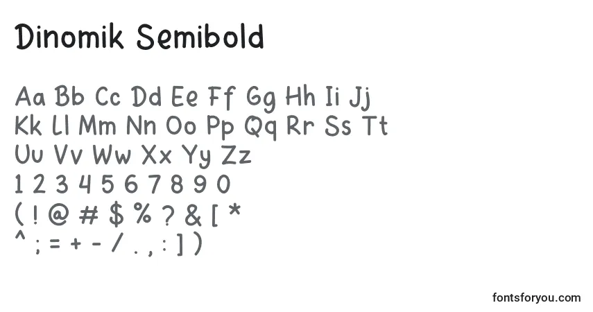 Czcionka Dinomik Semibold – alfabet, cyfry, specjalne znaki