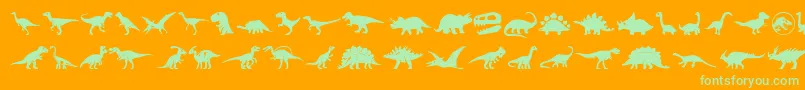 Czcionka Dinosaur Icons – zielone czcionki na pomarańczowym tle