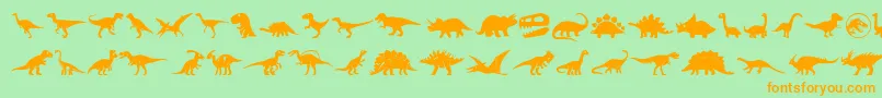 フォントDinosaur Icons – オレンジの文字が緑の背景にあります。