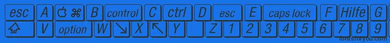 MacKeyCaps-Schriftart – Schwarze Schriften auf blauem Hintergrund