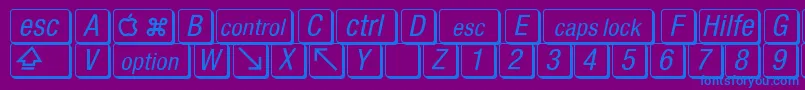 MacKeyCaps-Schriftart – Blaue Schriften auf violettem Hintergrund