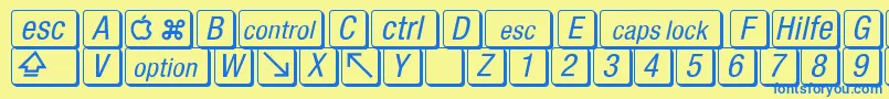 MacKeyCaps Font – Blue Fonts on Yellow Background