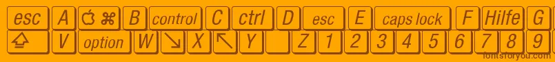 Więcej informacji o czcionce MacKeyCaps Czcionka MacKeyCaps – brązowe czcionki na pomarańczowym tle