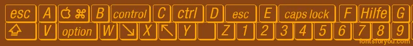 MacKeyCaps-Schriftart – Orangefarbene Schriften auf braunem Hintergrund