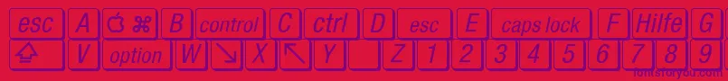 MacKeyCaps-fontti – violetit fontit punaisella taustalla