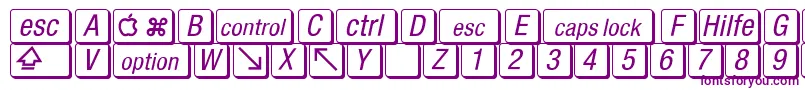 MacKeyCaps-fontti – violetit fontit valkoisella taustalla