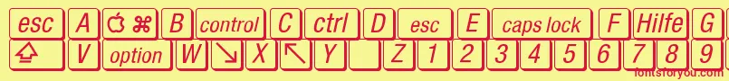 MacKeyCaps Font – Red Fonts on Yellow Background