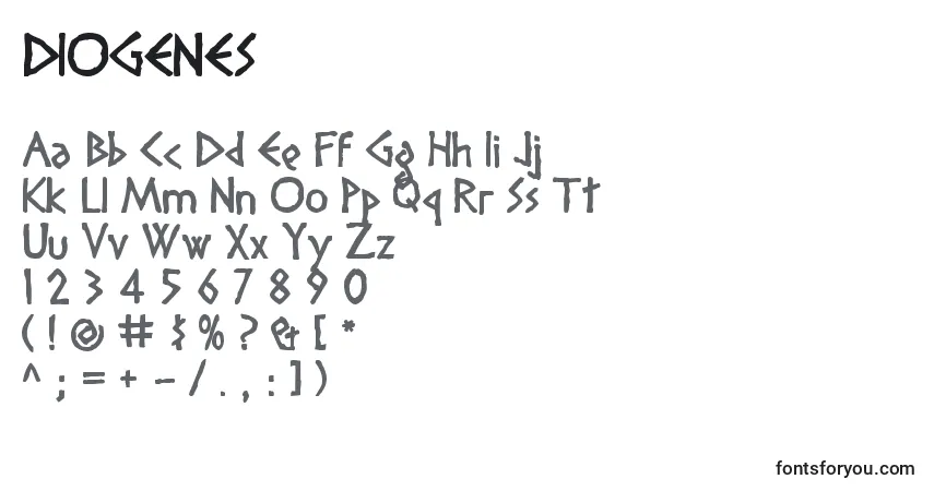 A fonte DIOGENES (125114) – alfabeto, números, caracteres especiais