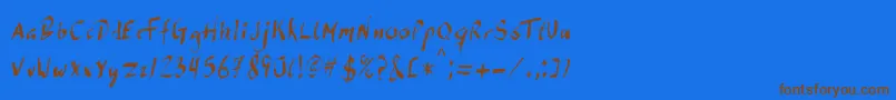 フォントDirdyBirdy – 茶色の文字が青い背景にあります。