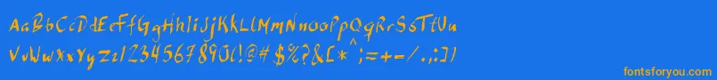 フォントDirdyBirdy – オレンジ色の文字が青い背景にあります。