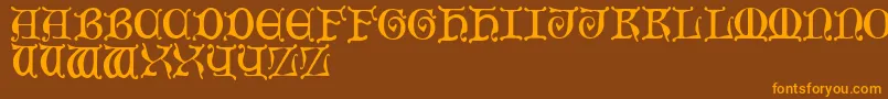 Weitere Informationen zur MediaevalCaps-Schriftart MediaevalCaps-Schriftart – Orangefarbene Schriften auf braunem Hintergrund
