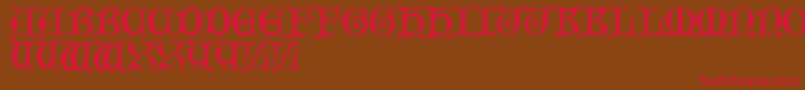 MediaevalCaps-Schriftart – Rote Schriften auf braunem Hintergrund