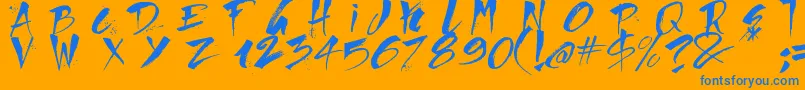 Direct du Gauche-Schriftart – Blaue Schriften auf orangefarbenem Hintergrund