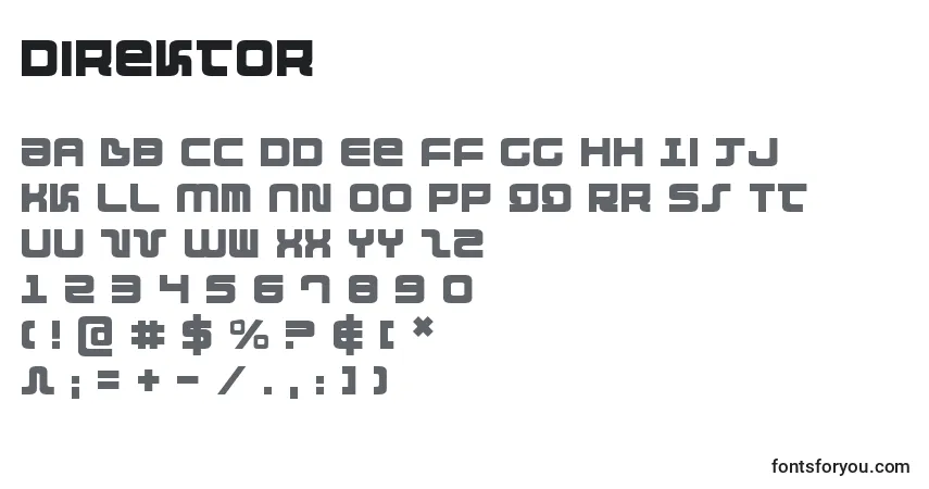 A fonte Direktor (125123) – alfabeto, números, caracteres especiais