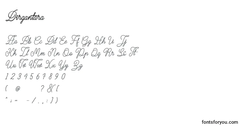 A fonte Dirgantara (125125) – alfabeto, números, caracteres especiais