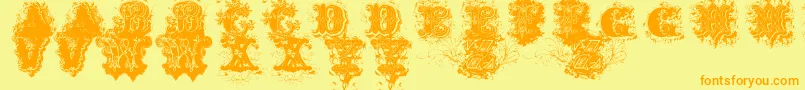 フォントDirty Ames 0 1 – オレンジの文字が黄色の背景にあります。