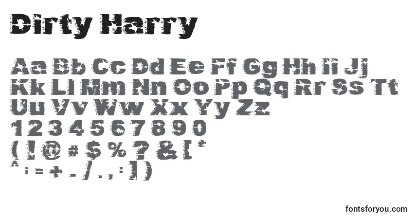 Schriftart Dirty Harry – Alphabet, Zahlen, spezielle Symbole