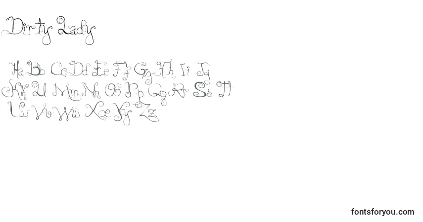 Schriftart Dirty Lady – Alphabet, Zahlen, spezielle Symbole