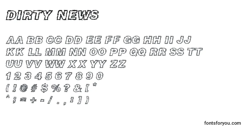 Czcionka DIRTY NEWS – alfabet, cyfry, specjalne znaki