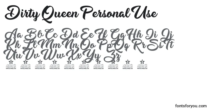 Schriftart Dirty Queen Personal Use – Alphabet, Zahlen, spezielle Symbole