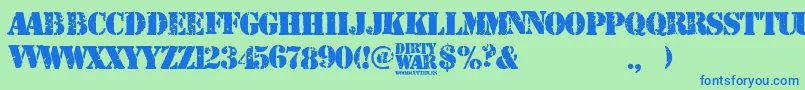 Dirty War-Schriftart – Blaue Schriften auf grünem Hintergrund