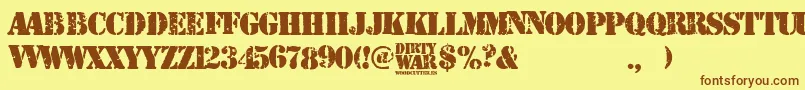 フォントDirty War – 茶色の文字が黄色の背景にあります。