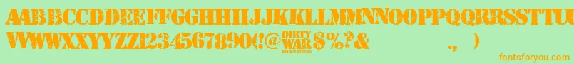 Dirty War-Schriftart – Orangefarbene Schriften auf grünem Hintergrund