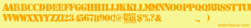 フォントDirty War – オレンジの文字が黄色の背景にあります。