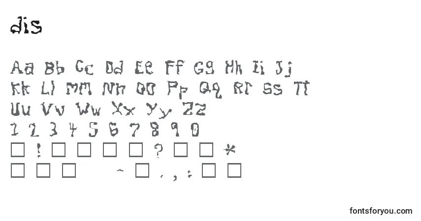 A fonte Dis (125149) – alfabeto, números, caracteres especiais