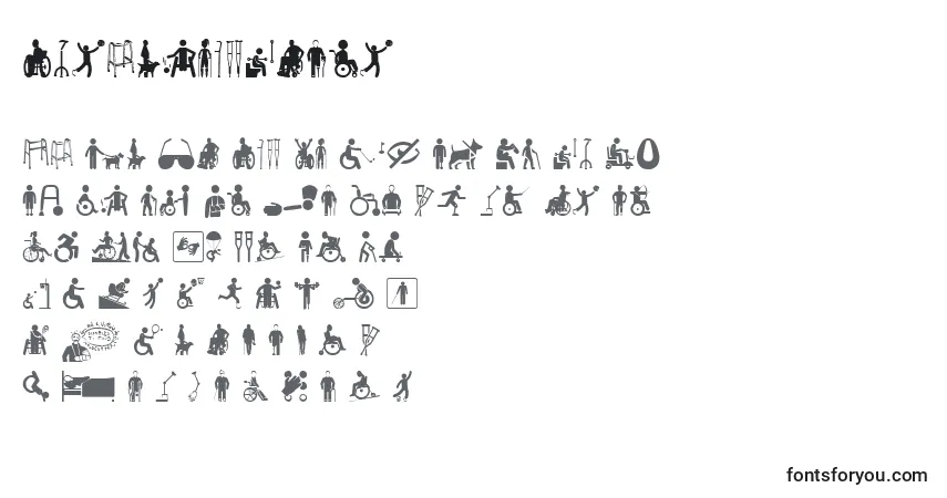 Czcionka DisabledIcons – alfabet, cyfry, specjalne znaki