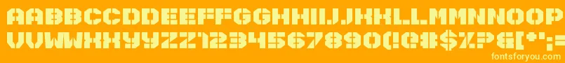 Disarmer-Schriftart – Gelbe Schriften auf orangefarbenem Hintergrund