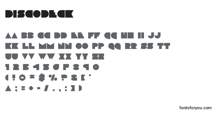 Schriftart Discodeck (125155) – Alphabet, Zahlen, spezielle Symbole