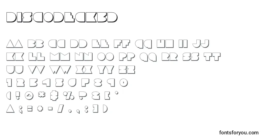 Schriftart Discodeck3d (125157) – Alphabet, Zahlen, spezielle Symbole