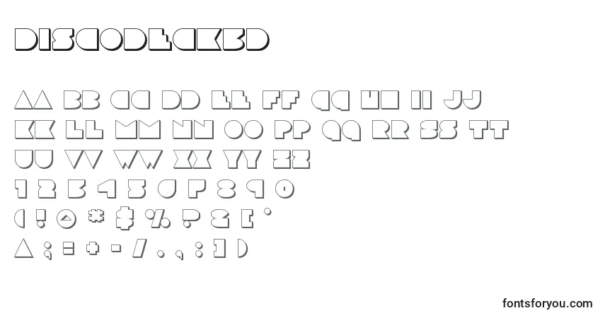 Schriftart Discodeck3d (125158) – Alphabet, Zahlen, spezielle Symbole