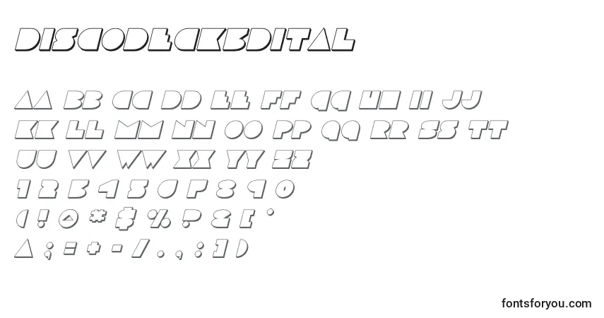 Schriftart Discodeck3dital (125159) – Alphabet, Zahlen, spezielle Symbole
