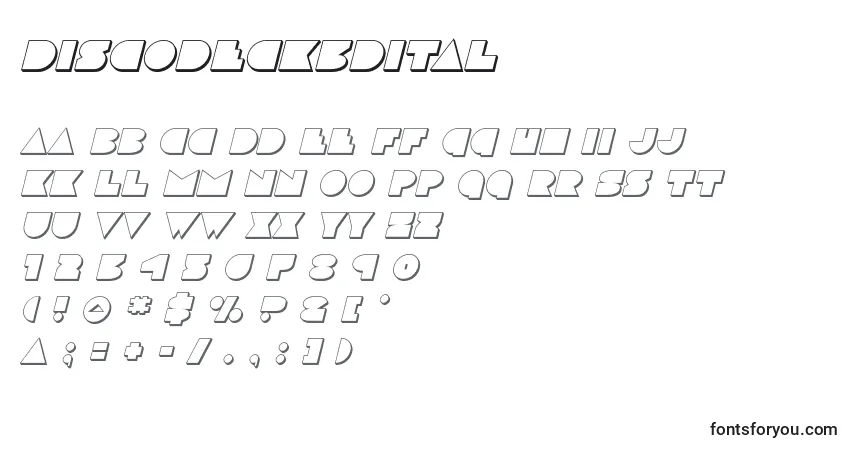 Schriftart Discodeck3dital (125160) – Alphabet, Zahlen, spezielle Symbole