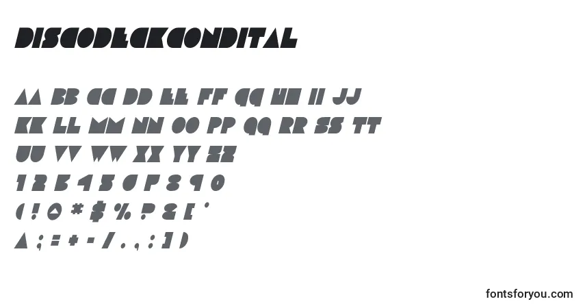 Schriftart Discodeckcondital (125167) – Alphabet, Zahlen, spezielle Symbole