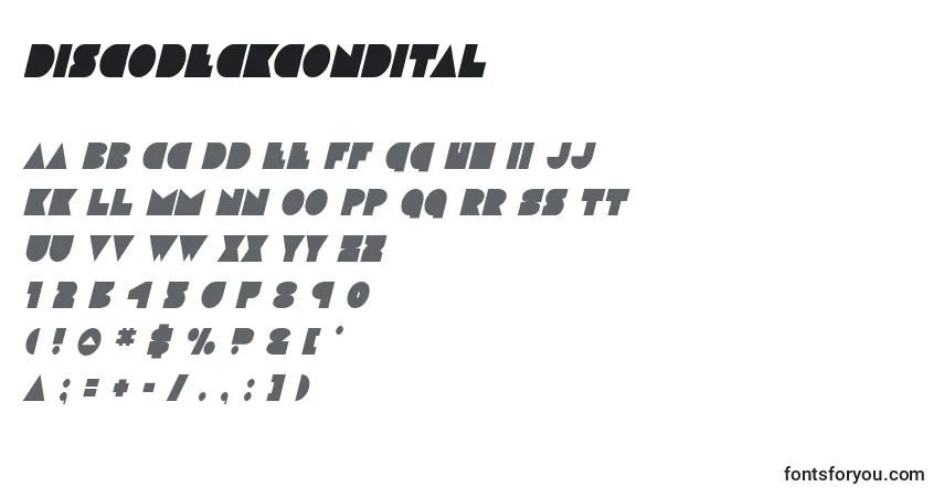 Schriftart Discodeckcondital (125168) – Alphabet, Zahlen, spezielle Symbole