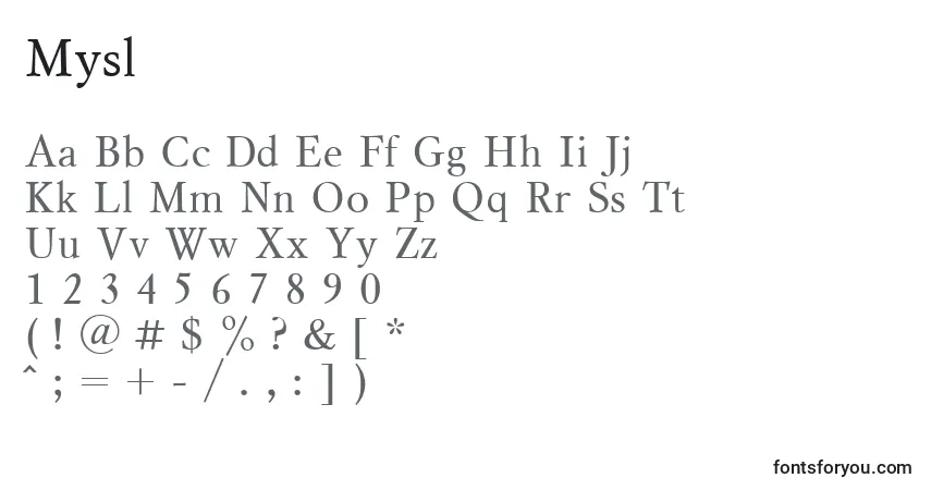 Шрифт Mysl – алфавит, цифры, специальные символы