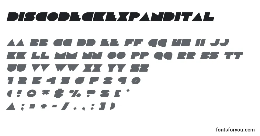 Шрифт Discodeckexpandital (125171) – алфавит, цифры, специальные символы