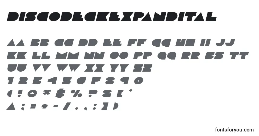 Шрифт Discodeckexpandital (125172) – алфавит, цифры, специальные символы