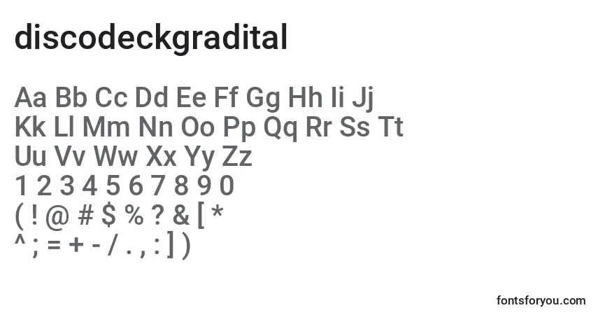 Schriftart Discodeckgradital (125176) – Alphabet, Zahlen, spezielle Symbole